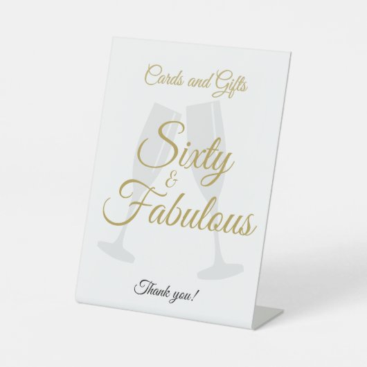 60 and Fabulous Birthday Gift Table White Gold  台座サイン (正面)