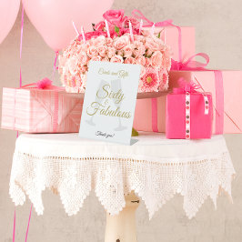 60 and Fabulous Birthday Gift Table White Gold  台座サイン