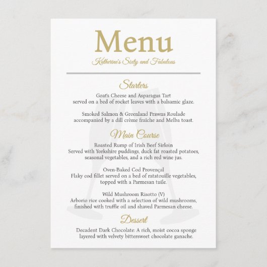 60 and Fabulous Birthday White Gold  メニュー (正面)