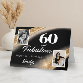 60 and Fabulous Black Gold Photo 60th Birthday カード