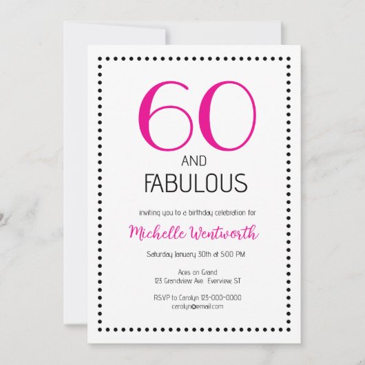 60 and Fabulous Charming Sixtieth Birthday 招待状 (正面)