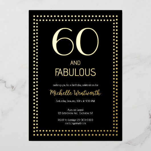 60 and Fabulous Elegant Sixtieth Birthday Party 箔招待状 (正面)
