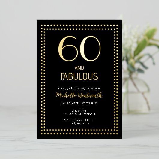 60 and Fabulous Elegant Sixtieth Birthday Party 箔招待状 (立ち正面)
