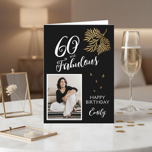 60 and Fabulous Foliage 60th Birthday Photo Card カード
