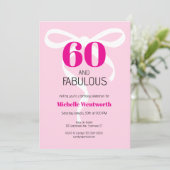 60 and Fabulous Fun Ribbon Hot Pink 60th Birthday 招待状 (スタンド正面)