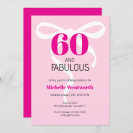 60 and Fabulous Fun Ribbon Hot Pink 60th Birthday 招待状