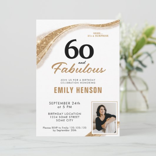 60 and Fabulous Gold 60th Birthday 招待状 (スタンド正面)