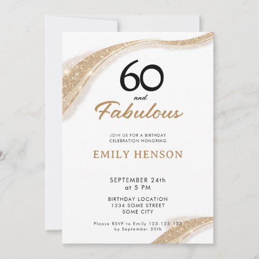 60 and Fabulous Gold 60th Birthday Invitation 招待状 (正面)