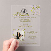 60 and Fabulous Gold Glitter Photo 60th Birthday アクリル招待状 (インサイチュ (ポータブル))