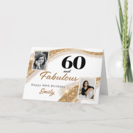 60 and Fabulous Gold Glitter Photo 60th Birthday カード