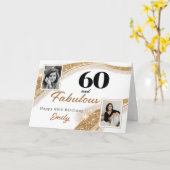 60 and Fabulous Gold Glitter Photo 60th Birthday カード (黄色い花)