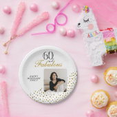 60 and Fabulous Gold Glitter Photo 60th Birthday ペーパープレート (パーティー)