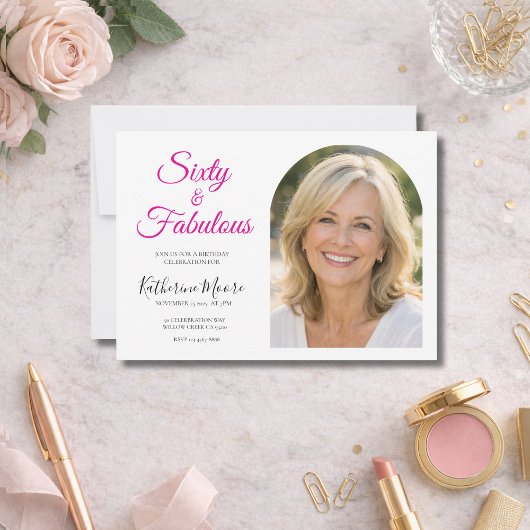 60 and Fabulous Photo 60th Birthday Party 招待状