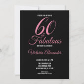 60 and Fabulous Pink Black Photo 60th Birthday 招待状 (正面)