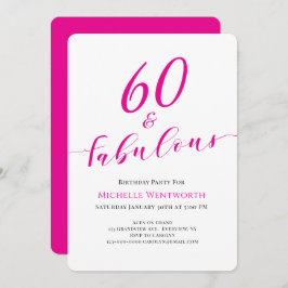 60 and Fabulous Sixtieth Birthday Hot Pink Script 招待状