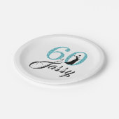 60 and Sassy Blueグリッター誕生日パーティー ペーパープレート (アングル)