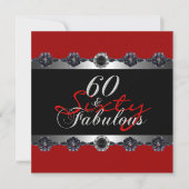 60 & Fabulous 60th Birthday Partyシルバーレッド 招待状 (正面)