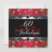 60 & Fabulous 60th Birthday Partyシルバーレッド 招待状 (正面)