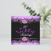 60 & Fabulous 60th Birthday Party Mauveバラ 招待状 (スタンド正面)