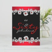 60 & Fabulous 60th Birthday Party Silver Red 2a 招待状 (スタンド正面)