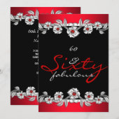 60 & Fabulous 60th Birthday Party Silver Red 2a 招待状 (正面/裏面)