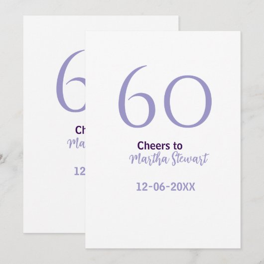 60 & fabulous birthday purple bold name date styli 招待状 (正面/裏面)