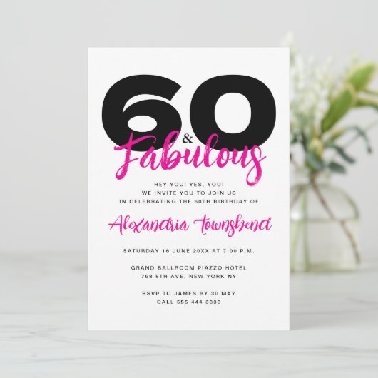 60 & Fabulous Bold Girly 60th Birthday 招待状 (スタンド正面)