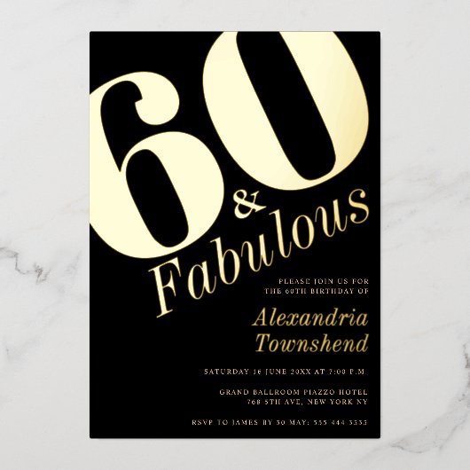 60 & Fabulous Bold Gold 60th Birthday Invitation 箔招待状 (正面)