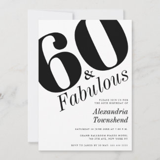 60 & Fabulous Bold Number 60th Birthday 招待状