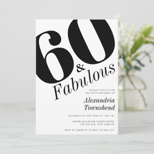 60 & Fabulous Bold Number 60th Birthday 招待状 (スタンド正面)
