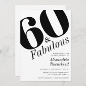 60 & Fabulous Bold Number 60th Birthday 招待状 (正面/裏面)