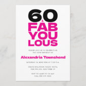 60 & Fabulous Bold Pink Typography 60th Birthday 招待状 (正面)