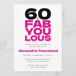 60 & Fabulous Bold Pink Typography 60th Birthday 招待状