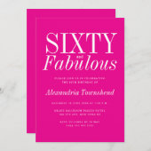 60 & Fabulous Chic Hot Pink 60th Birthday 招待状 (正面/裏面)