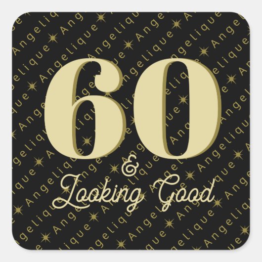 60 & Looking Good誕生日 スクエアシール (正面)