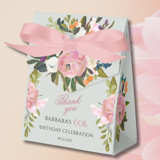 60 or Any Year Elegant Painted Floral birthday  フェイバーボックス