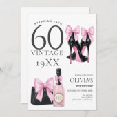 60 Pink 60誕生日招待状へのステップイン 招待状 (正面/裏面)