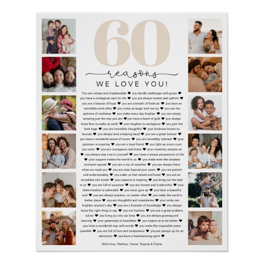 60 Reasons We Love You Birthday Keepsake Gift ポスター (正面)