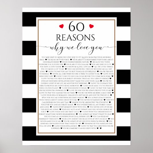 60 Reasons we love you gift, modern black & white ポスター (正面)