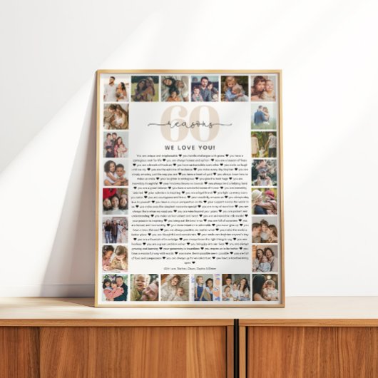 60 Reasons We Love You Photo Collage Keepsake Gift ポスター