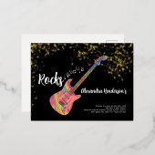 60 Rocks 60th Birthday Partyピンクブラック金ゴールド 箔招待状ポストカード (正面/裏面)