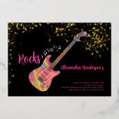 60 Rocks 60th Birthday Partyピンク金ゴールド 箔招待状 (正面)