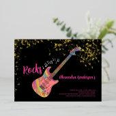 60 Rocks 60th Birthday Partyピンク金ゴールド 箔招待状 (立ち正面)