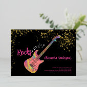 60 Rocks 60th Birthday Partyピンク金ゴールド 箔招待状 (立ち正面)