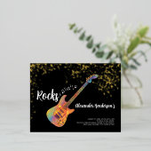 60 Rocks 60th Birthday Partyブラック金ゴールド 箔招待状ポストカード (立ち正面)