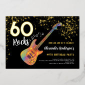 60 Rocks 60th Birthday Party金ゴールドブラック 箔招待状 (正面)
