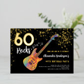 60 Rocks 60th Birthday Party金ゴールドブラック 箔招待状 (立ち正面)