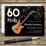 60 Rocks 60th Birthday Party金ゴールドブラック 箔招待状<br><div class="desc">60 Rocksこのロック音楽クールをテーマにした60歳の誕生日パーティーの招モダン待。黒い背景にファンキー金ゴールドグリッターとミュージカルノートイラストと金ゴールド書パーソナライズされた跡タイポグラフィを持つロックとロモダンールのカラフル電気ギター。この簡単はテンプレートを使用するパーソナライズされたために祝は、ロックスタースタイルで60への完璧な招待を作成する。Perfect もし you have a live band or are a guitarist,  ミュージシャン,  music lover.アトユニーク数々のラストサイケデリックCatherine Sweetmanによる色のミュージカル楽器オリジナルのアートワーク</div>