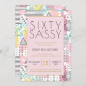 60 & Sassyピンク1980sメンフィスデザイン60thパート 招待状 (正面/裏面)