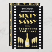 60 & Sassyブラック金ゴールドシャンパン20sムービースタイル 招待状 (正面/裏面)